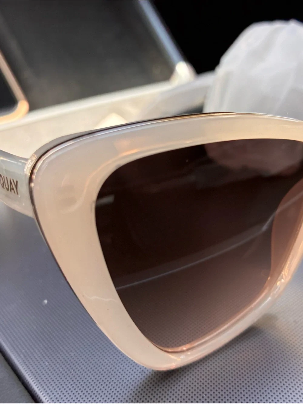 QUAY Australia All Talk Womens Cat Eye Designer Sunglasses Bone White/Brown 58mm
